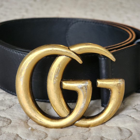 Authentic GUCCI Marmont Gold Double G black leather belt - priced to sell - Picture 1 of 6